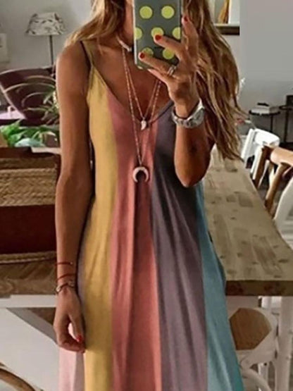 V-Neck Colorblock Casual Maxi Dress - LuckyFash™