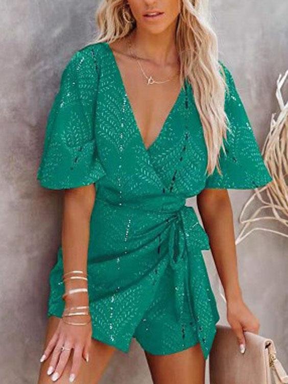 V-neck Leak-back Printed Jumpsuit - LuckyFash™