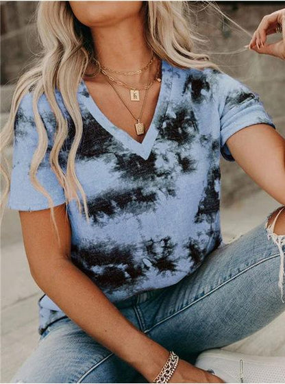 V-neck Loose Tie-dye Short-sleeved T-shirt - LuckyFash™