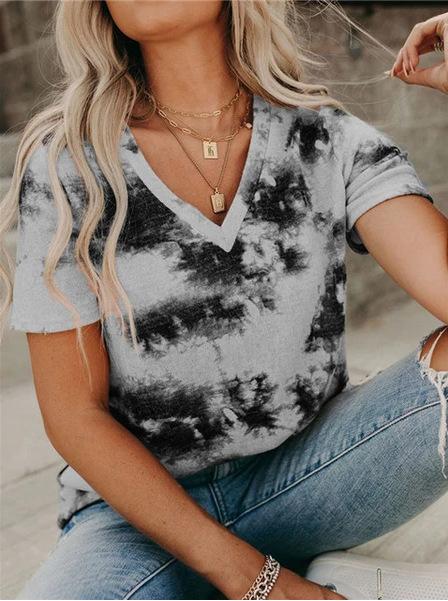 V-neck Loose Tie-dye Short-sleeved T-shirt - LuckyFash™