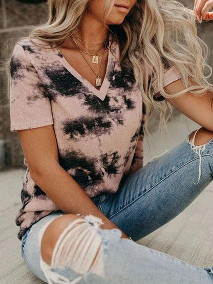 V-neck Loose Tie-dye Short-sleeved T-shirt - LuckyFash™