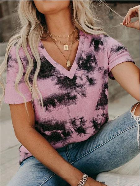 V-neck Loose Tie-dye Short-sleeved T-shirt - LuckyFash™