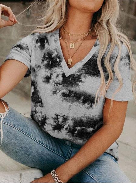 V-neck Loose Tie-dye Short-sleeved T-shirt - LuckyFash™