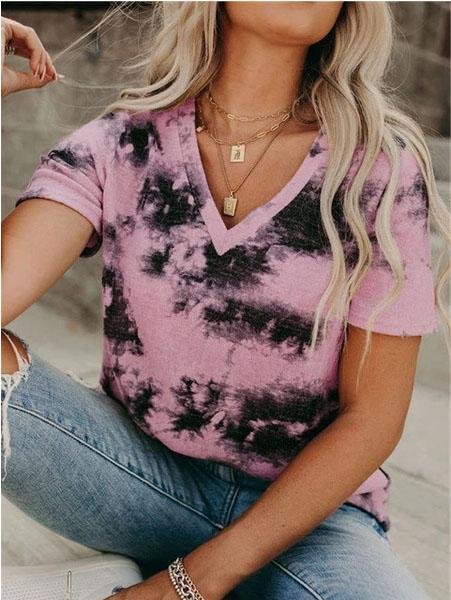 V-neck Loose Tie-dye Short-sleeved T-shirt - LuckyFash™