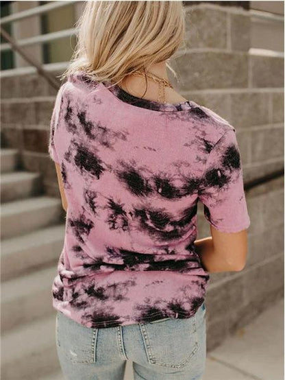 V-neck Loose Tie-dye Short-sleeved T-shirt - LuckyFash™