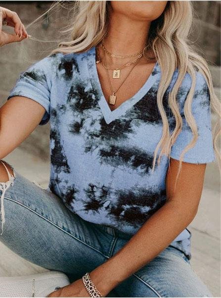 V-neck Loose Tie-dye Short-sleeved T-shirt - LuckyFash™