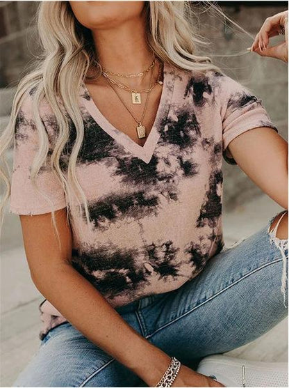 V-neck Loose Tie-dye Short-sleeved T-shirt - LuckyFash™