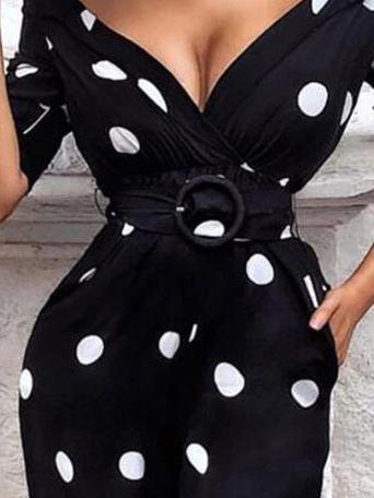 V-Neck Polka Dot Long Sleeve Dress - LuckyFash™