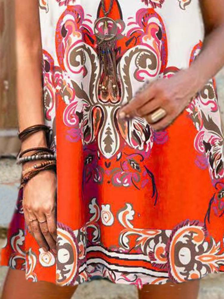 V-Neck Printed Cross Sleeveless Dress - LuckyFash™