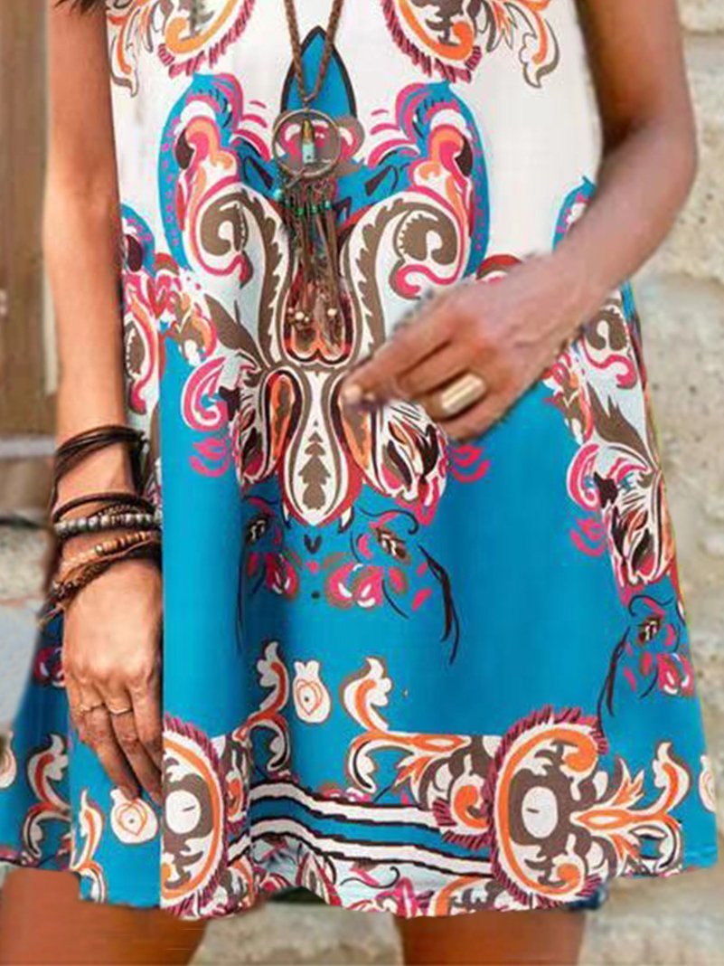 V-Neck Printed Cross Sleeveless Dress - LuckyFash™