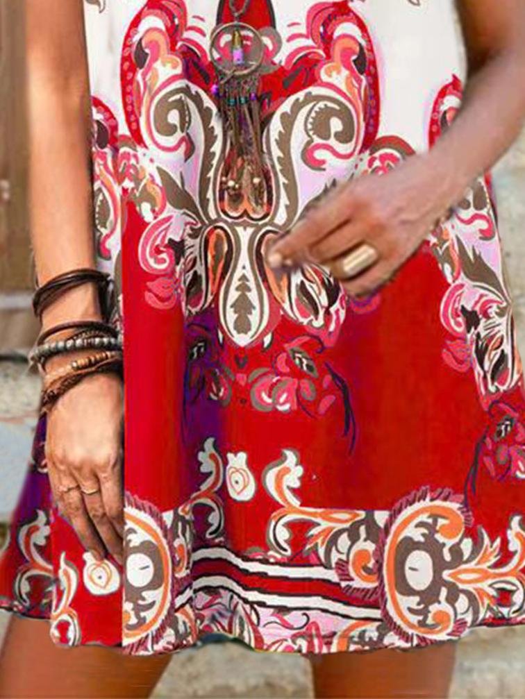 V-Neck Printed Cross Sleeveless Dress - LuckyFash™