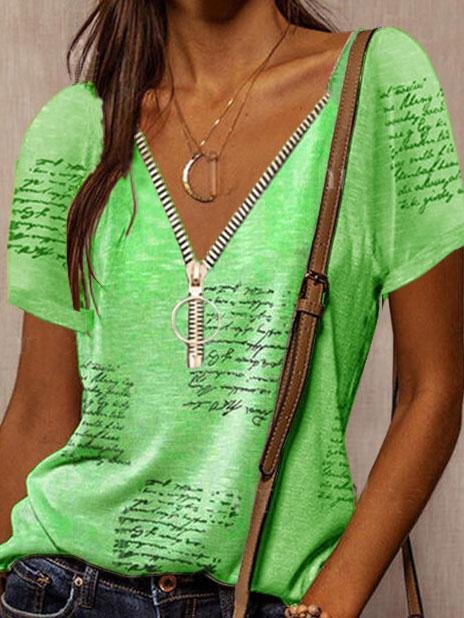 V-neck Printed Short Sleeve Casual T-shirt - LuckyFash™