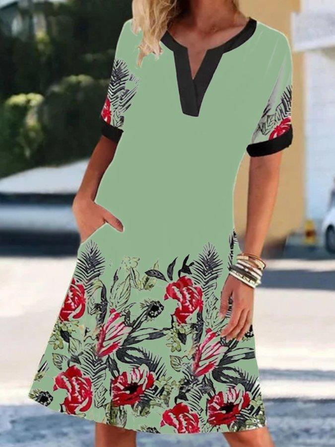 V-Neck Short Sleeve Vintage Print Elegant Dress - LuckyFash™