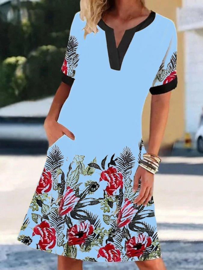 V-Neck Short Sleeve Vintage Print Elegant Dress - LuckyFash™