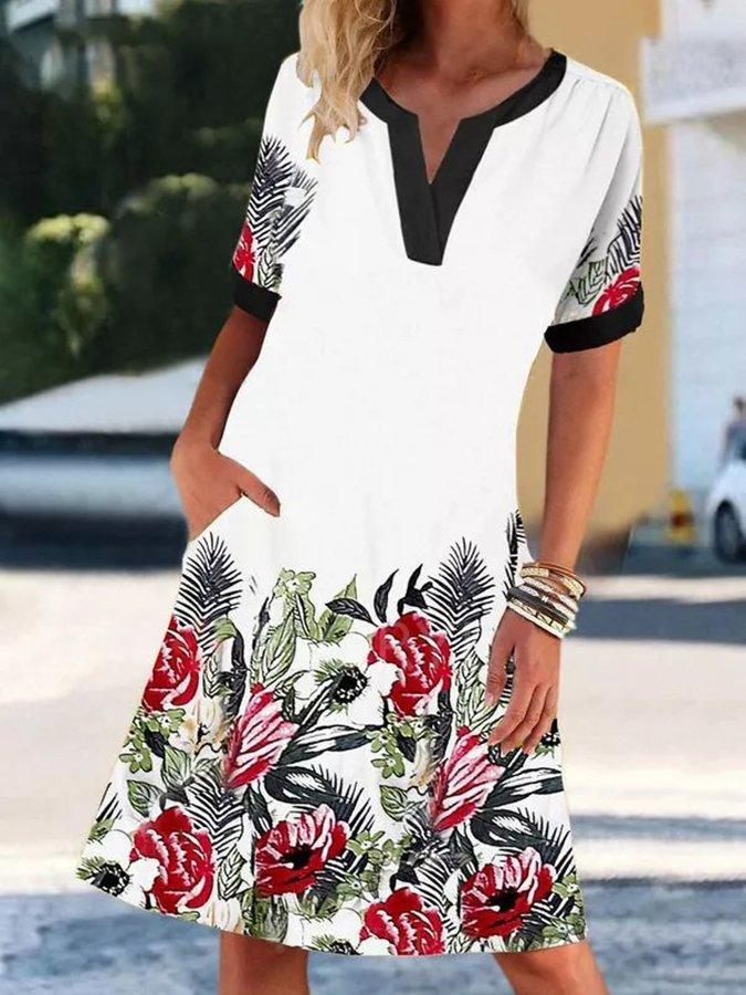 V-Neck Short Sleeve Vintage Print Elegant Dress - LuckyFash™