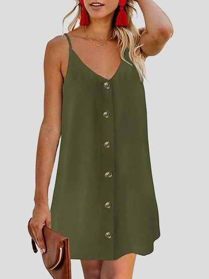 V-neck Single-breasted Sleeveless Suspender Dress - LuckyFash™
