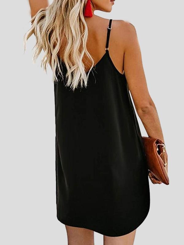 V-neck Single-breasted Sleeveless Suspender Dress - LuckyFash™