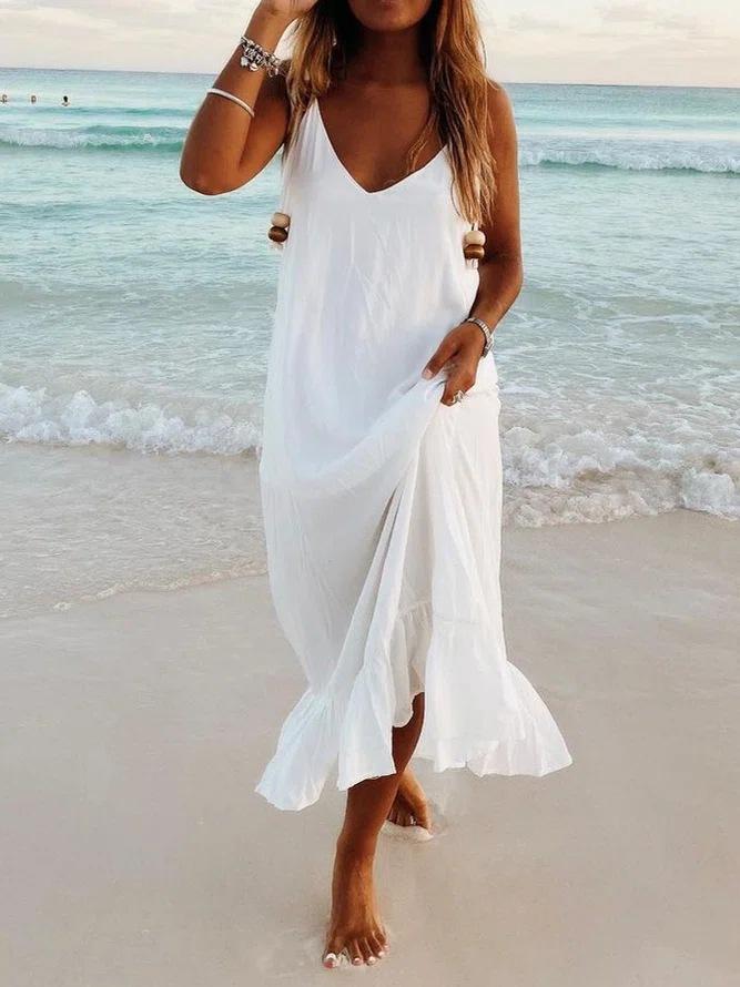 V-Neck Sleeveless Beach Resort Boho Dress - LuckyFash™