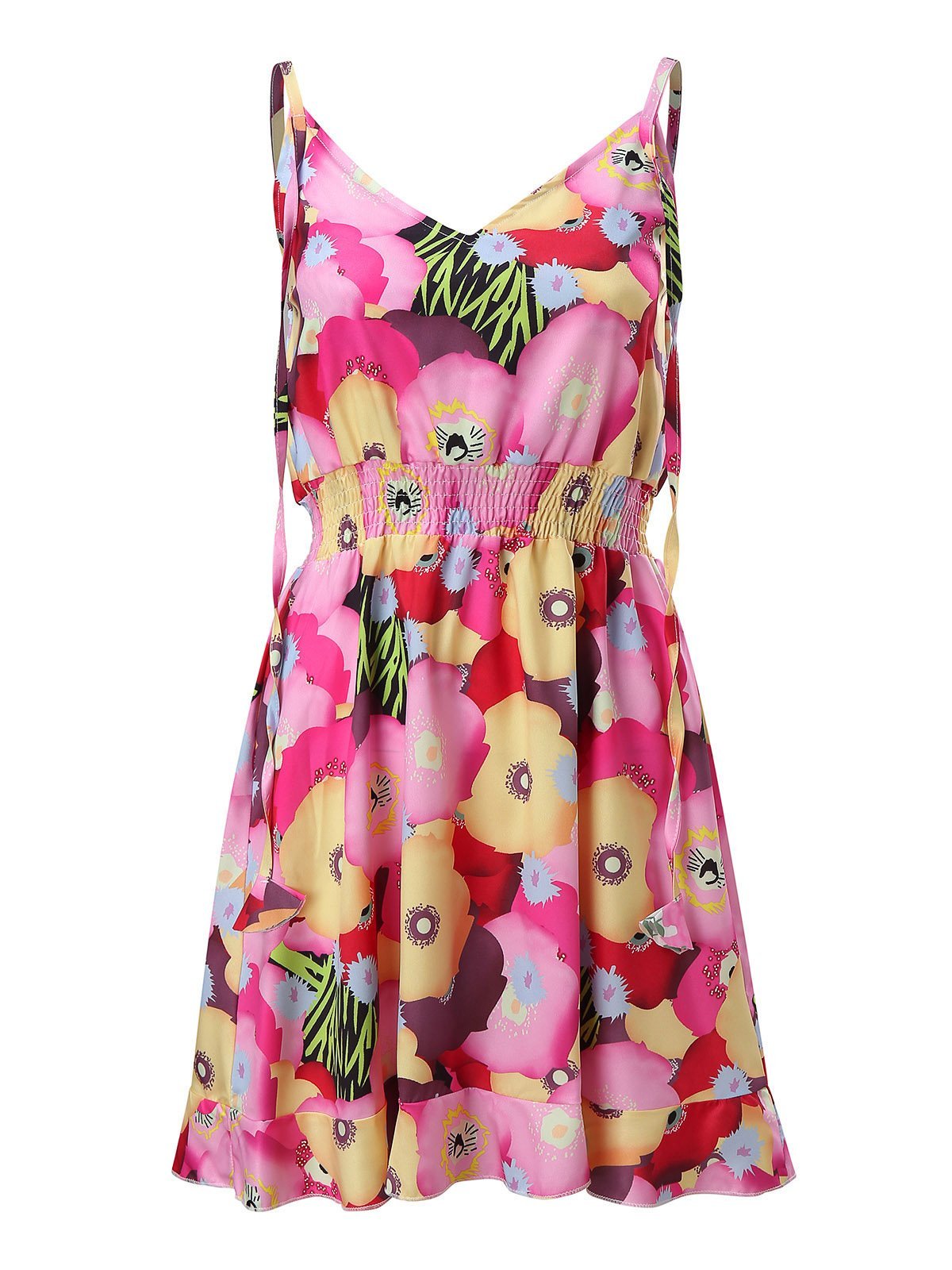 V-Neck Sleeveless Floral Print Suspender Dress - LuckyFash™