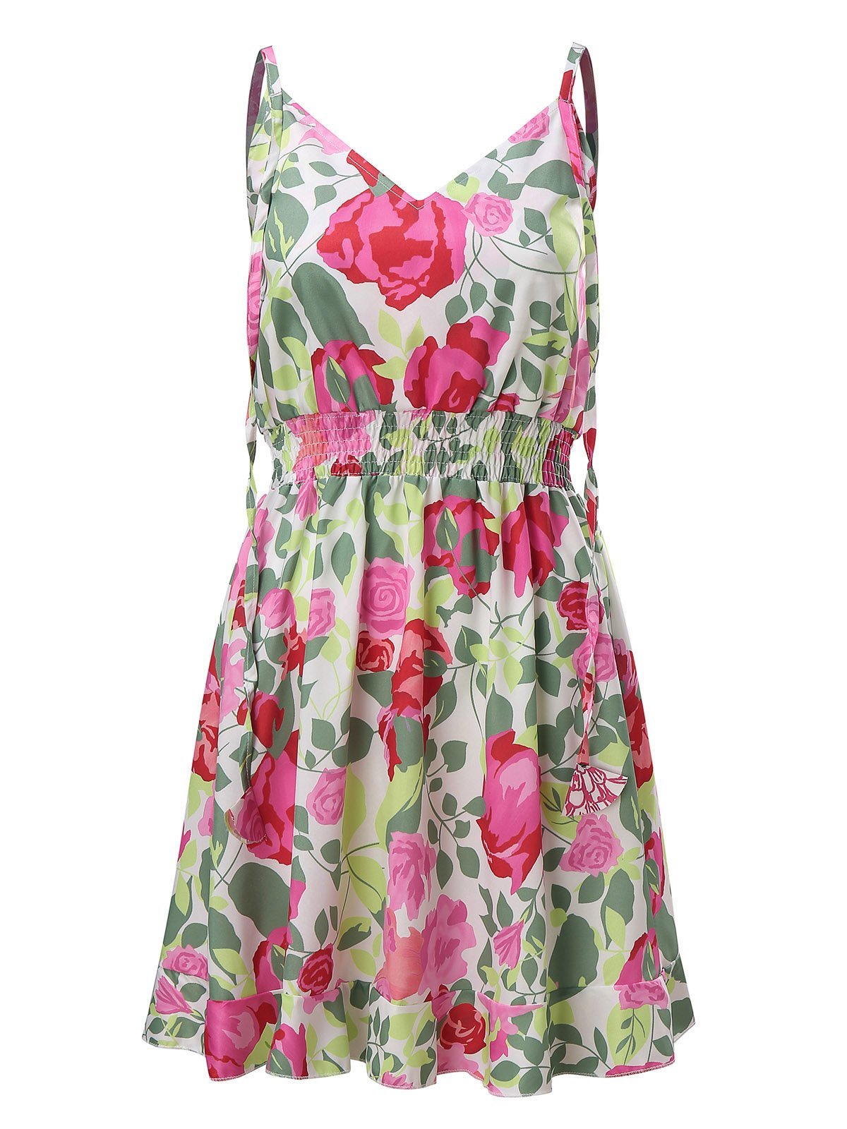 V-Neck Sleeveless Floral Print Suspender Dress - LuckyFash™