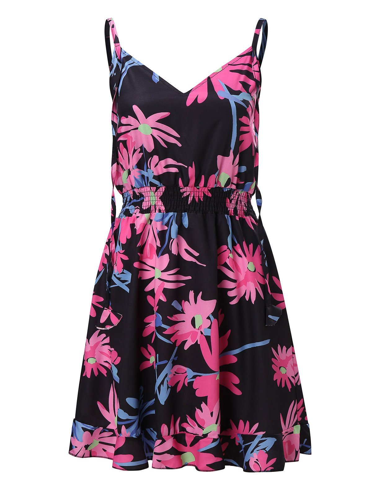 V-Neck Sleeveless Floral Print Suspender Dress - LuckyFash™