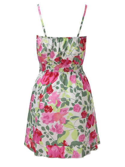 V-Neck Sleeveless Floral Print Suspender Dress - LuckyFash™