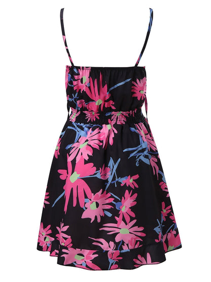 V-Neck Sleeveless Floral Print Suspender Dress - LuckyFash™