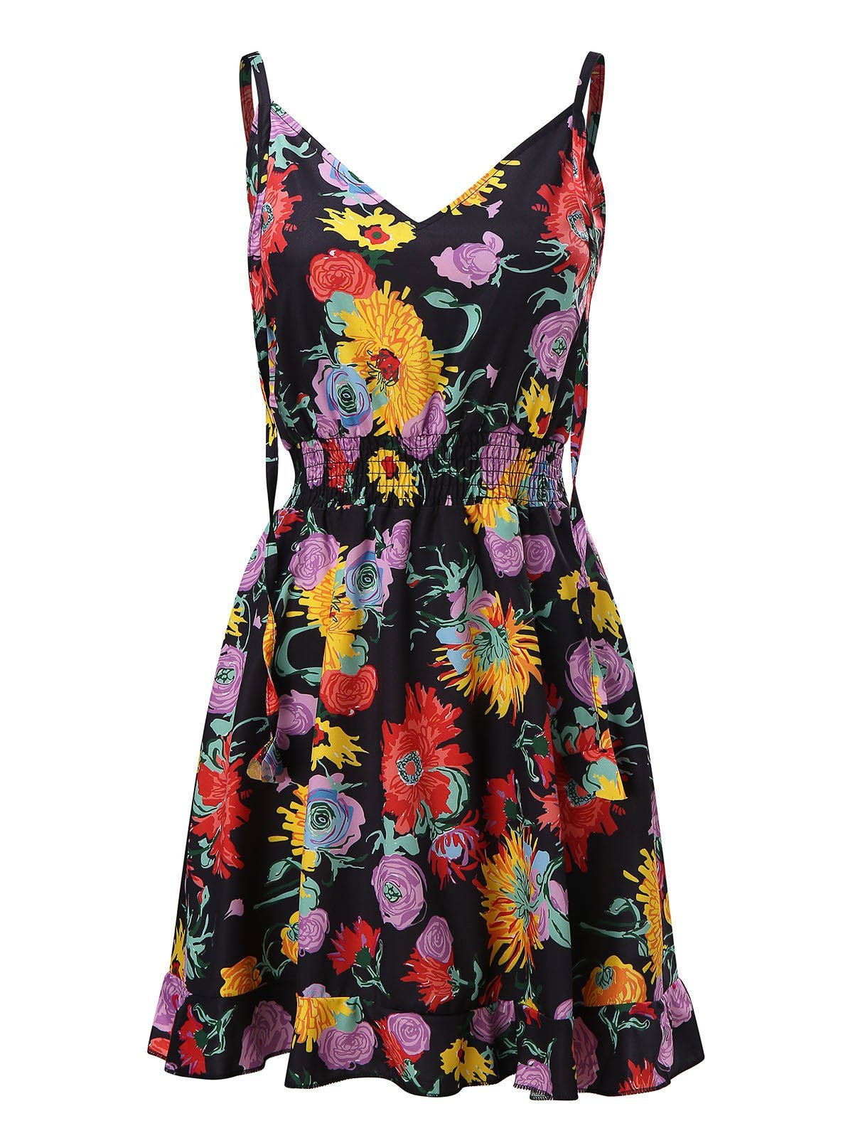 V-Neck Sleeveless Floral Print Suspender Dress - LuckyFash™