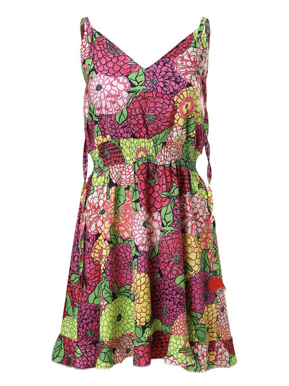 V-Neck Sleeveless Floral Print Suspender Dress - LuckyFash™