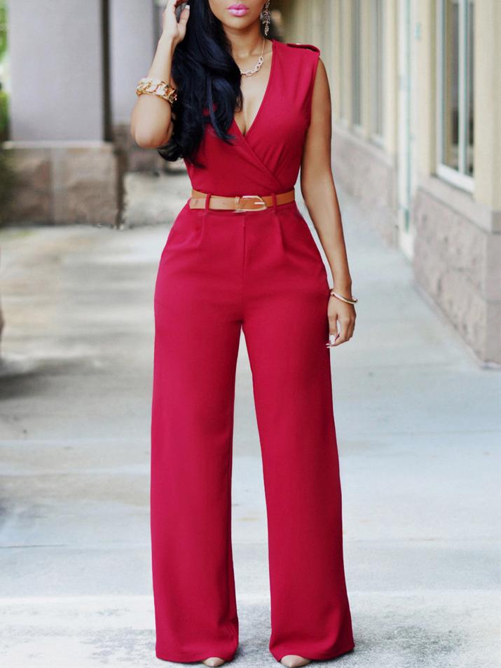 V-neck Sleeveless High Waist Slim Jumpsuit - LuckyFash™