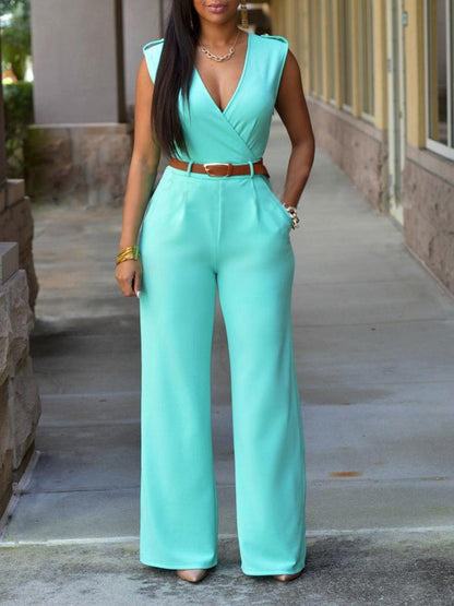 V-neck Sleeveless High Waist Slim Jumpsuit - LuckyFash™