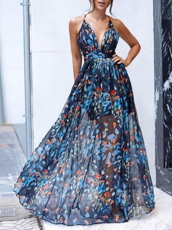 V-neck Sling Print Dress - LuckyFash™