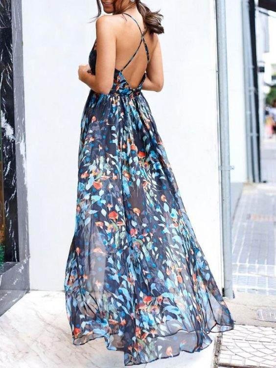 V-neck Sling Print Dress - LuckyFash™