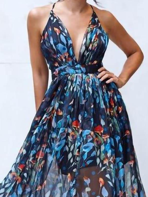 V-neck Sling Print Dress - LuckyFash™