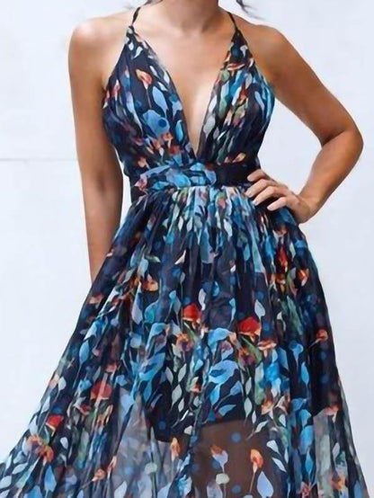 V-neck Sling Print Dress - LuckyFash™