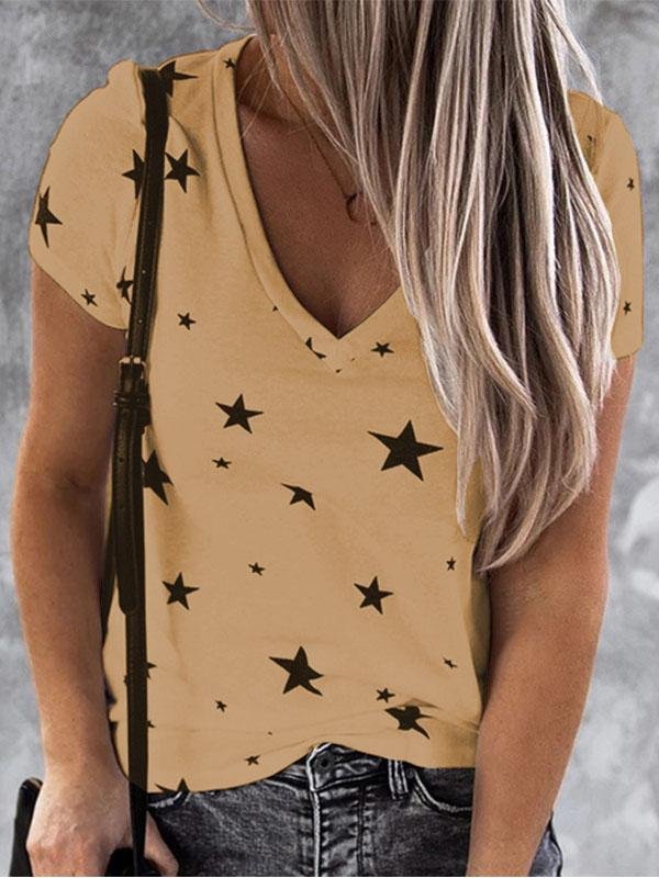 V-neck Star Print Short-sleeved T-shirt - LuckyFash™