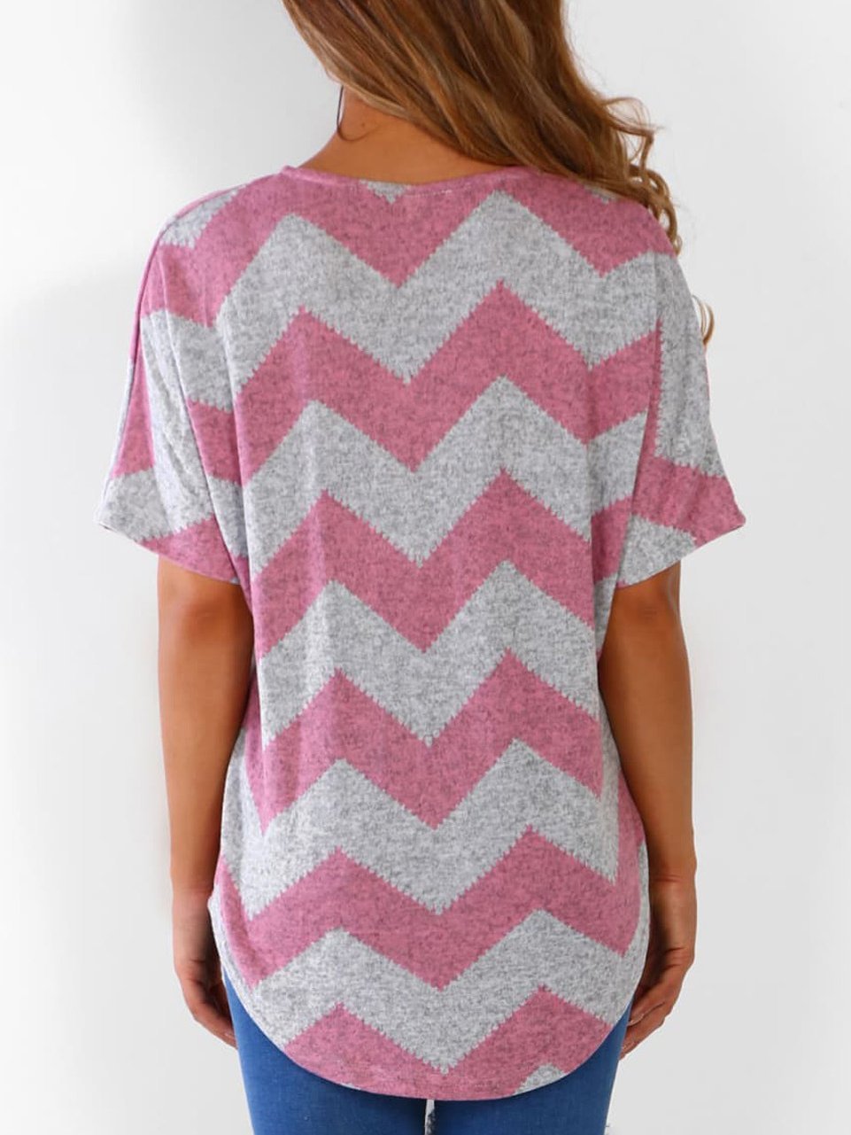 V-neck Zipper Chevron Print T-shirts - LuckyFash™