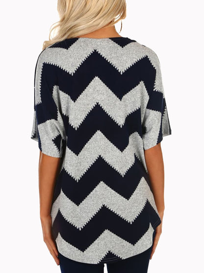 V-neck Zipper Chevron Print T-shirts - LuckyFash™