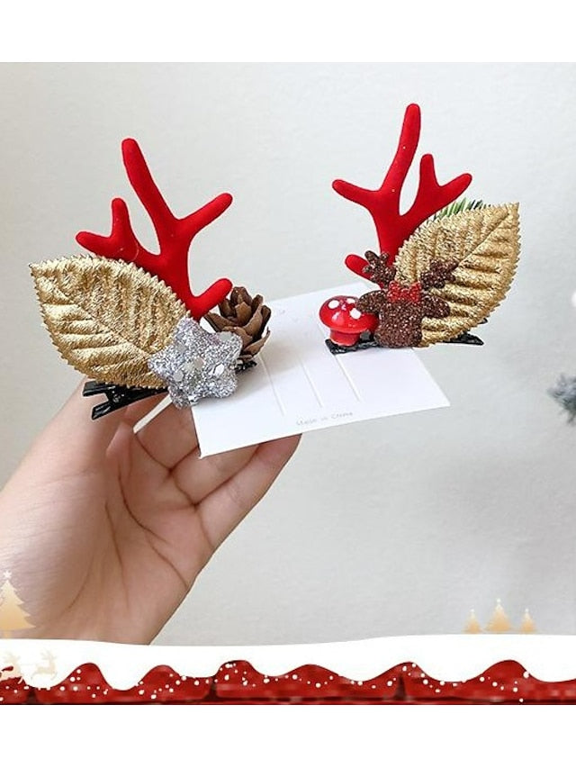 1PC Women's Girls' Hair Clip For Christmas Fabric 9970H White Hair Brown Antler Hair Clip 9970N Red Sequin Green Bow Hair Clip 9970Z Snowflake Bow Antler Hair Clip - LuckyFash™