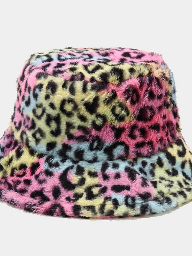 New Winter Bucket Hats Fluffy Fur Men Women Panama Hat Fashion Warm Fisherman Cap Multi Color Leopard Printed Hat - LuckyFash™