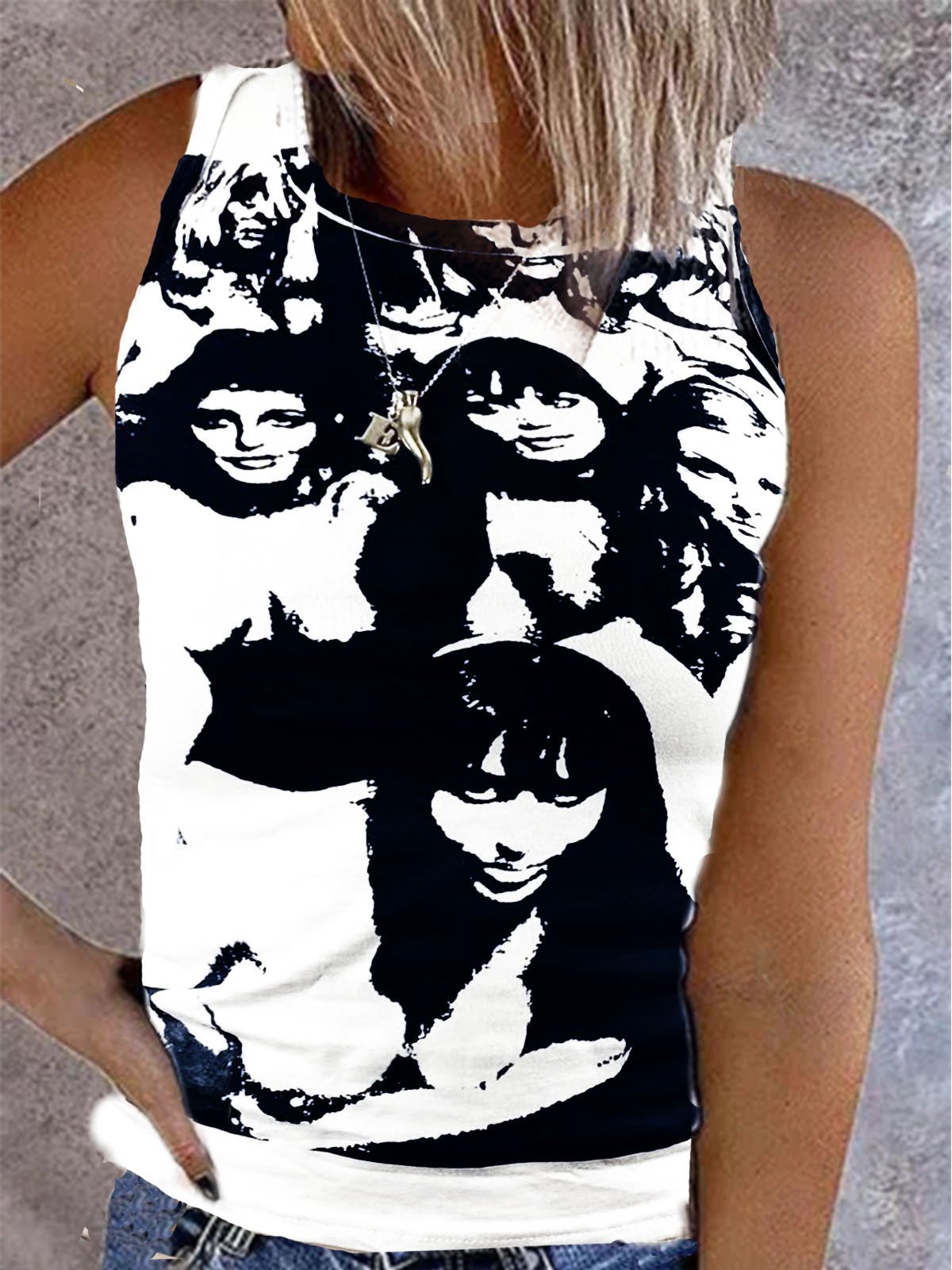 Vintage Print Sleeveless Casual Tank Tops - LuckyFash™