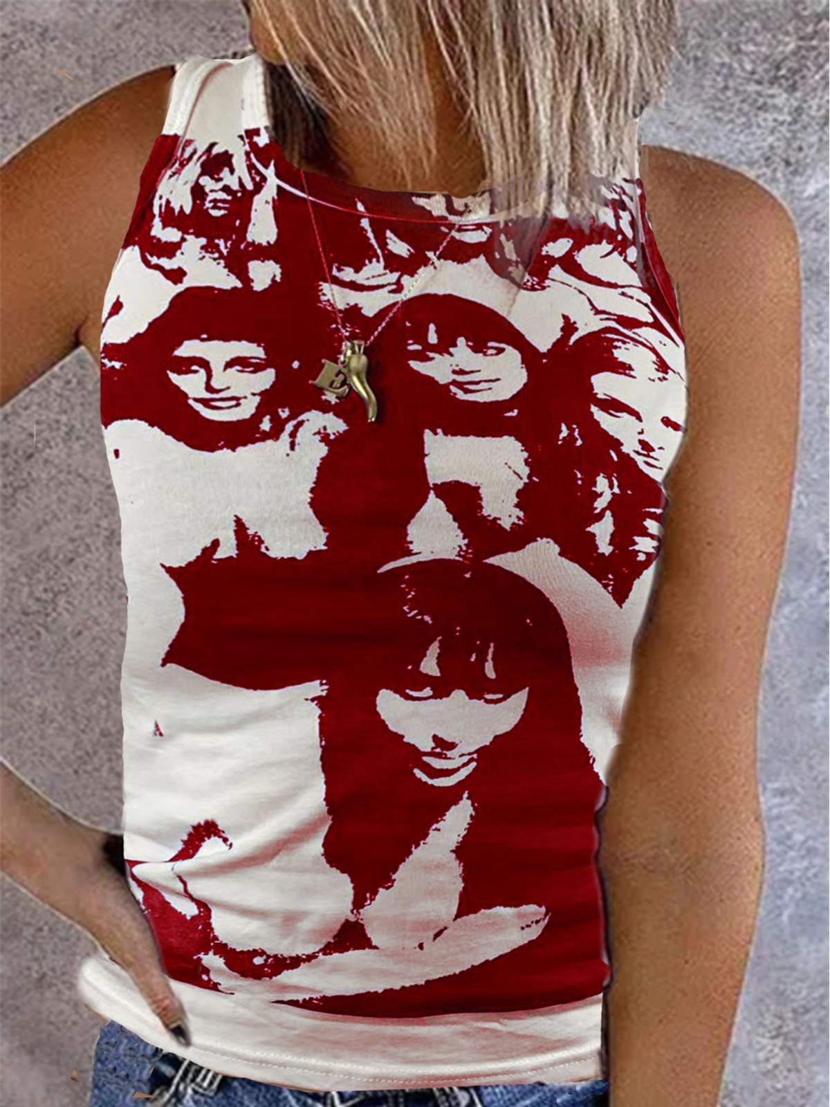 Vintage Print Sleeveless Casual Tank Tops - LuckyFash™