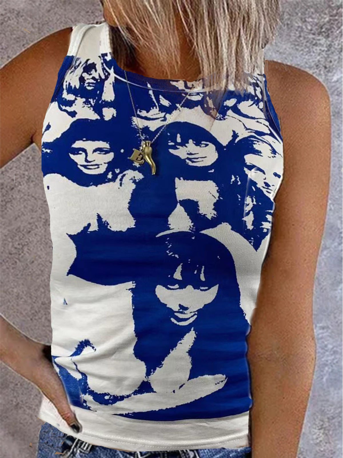 Vintage Print Sleeveless Casual Tank Tops - LuckyFash™