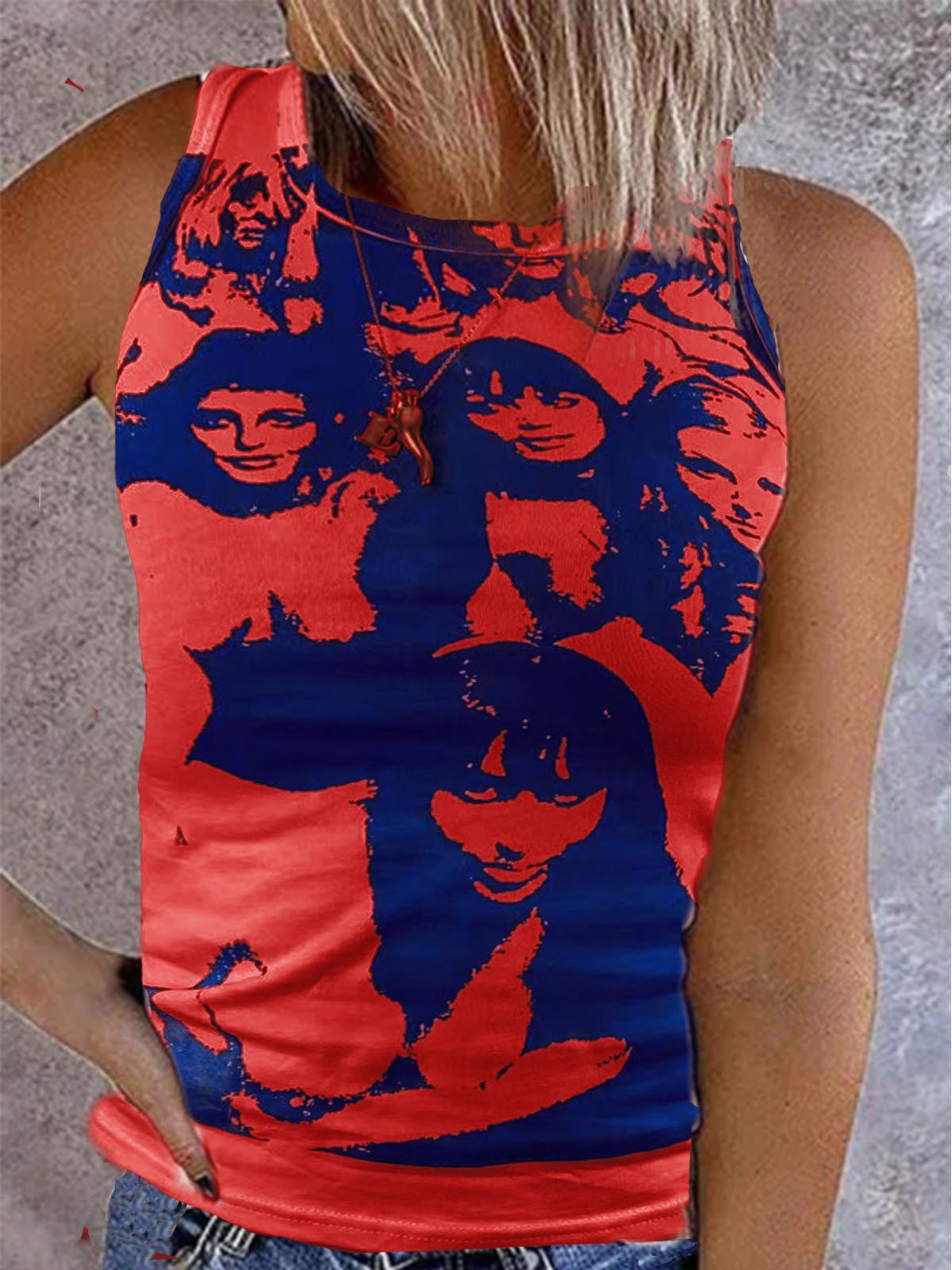 Vintage Print Sleeveless Casual Tank Tops - LuckyFash™
