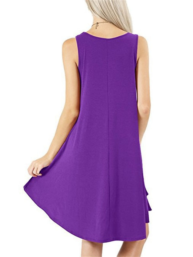 Women's Pajamas Nightgown Nighty Pjs Pure Color Comfort Soft Home Daily Cotton Crew Neck Sleeveless Pocket Spring Summer Blue Purple - LuckyFash™