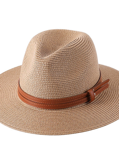 1pcs New Panama Soft Shaped Straw Hat Summer Women/Men Wide Brim Beach Sun Cap Uv Protection Fedora Hat Head Circumference 56-58cm - LuckyFash™