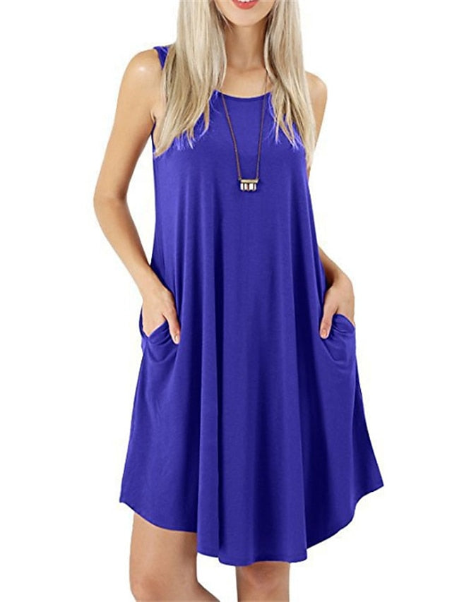 Women's Pajamas Nightgown Nighty Pjs Pure Color Comfort Soft Home Daily Cotton Crew Neck Sleeveless Pocket Spring Summer Blue Purple - LuckyFash™