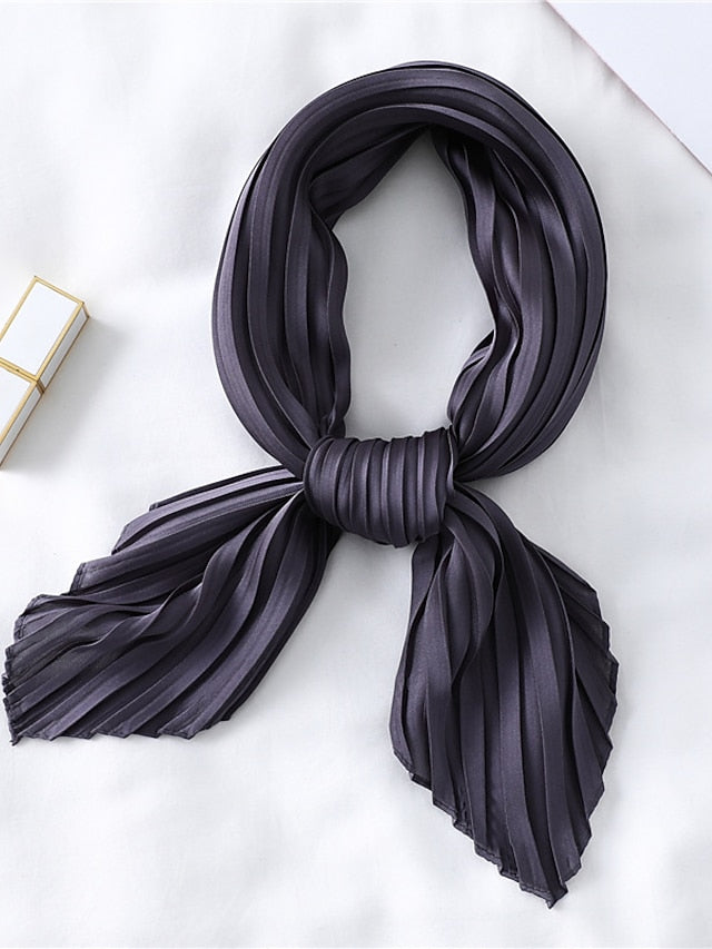 1 pcs New 70*70cm Fashion Women Silk Pleated Scarf Luxury Solid Neck Scarfs Foulard Femme Crinkle Hair Band Scarves Girl Neckerchief - LuckyFash™