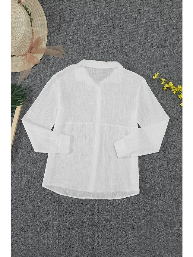Women's Shirt Blouse Black White Pink Plain Button Long Sleeve Daily Weekend Streetwear Casual Shirt Collar Regular S - LuckyFash™