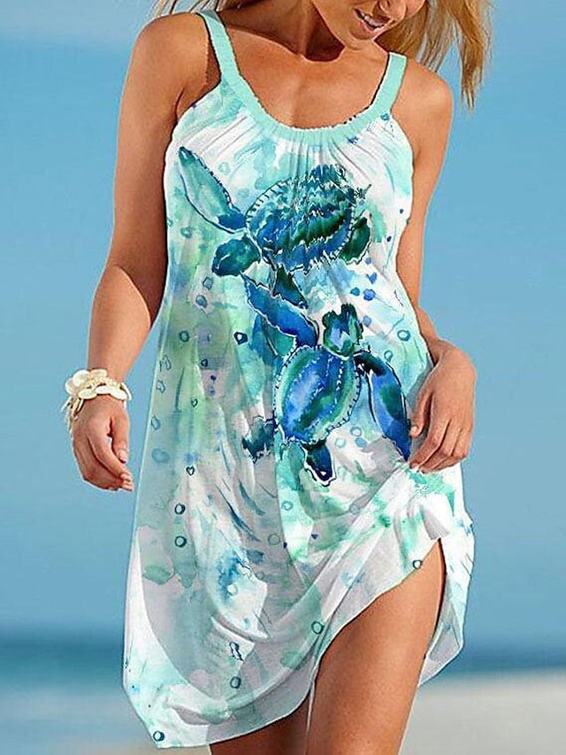 Women's Beach Dress Resort Wear Beach Wear Mini Dress Print Tropical Fashion Rainbow Spaghetti Strap Sleeveless Loose Fit Outdoor Daily Rainbow Yellow 2023 Summer Spring S M L XL - LuckyFash™